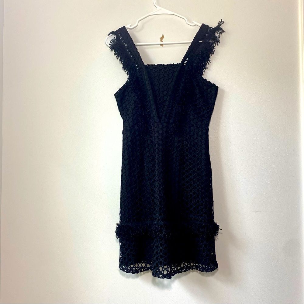 Shilla the Label Black Lace Fringe Mini Scalloped Lace A-line Size M Dress